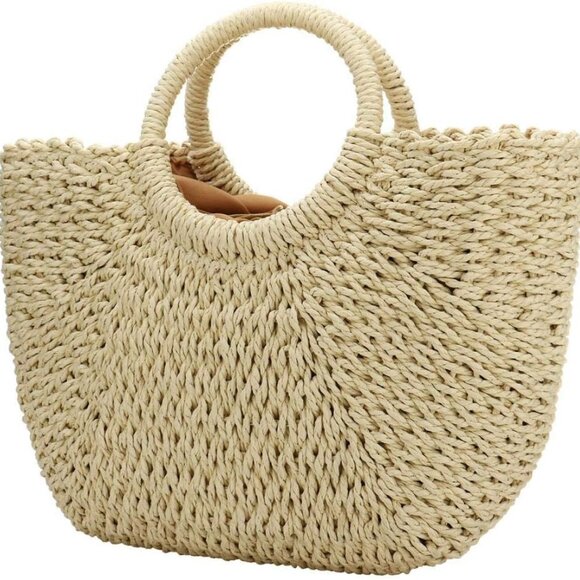 Women Summer Beach Bag Straw Handbag Top Handle Big Capacity Travel Tote Purse